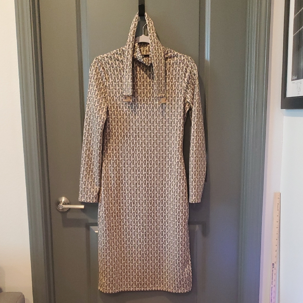 SHEIN Geometric Long Sleeve Dress - Black and Cream